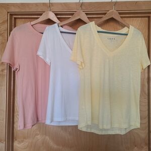 J. Crew/LOFT Short Sleeve Crew/V-Neck Tops - Pink, White, Yellow